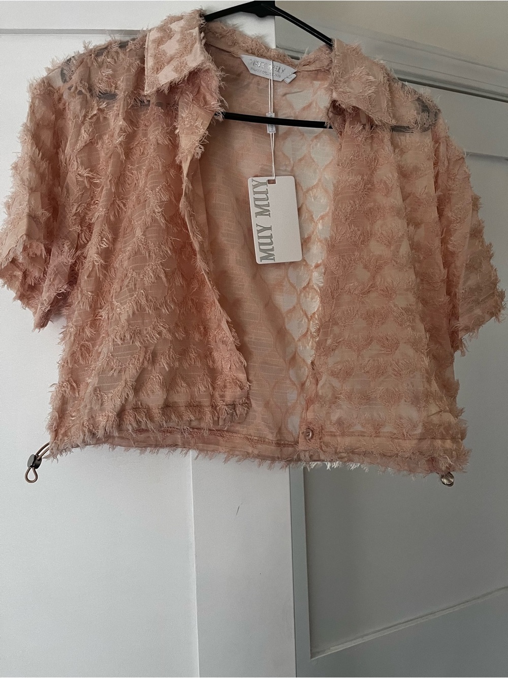 MUY MUY Textured Sheer Cropped Shirt Jacket — Blush Pink
